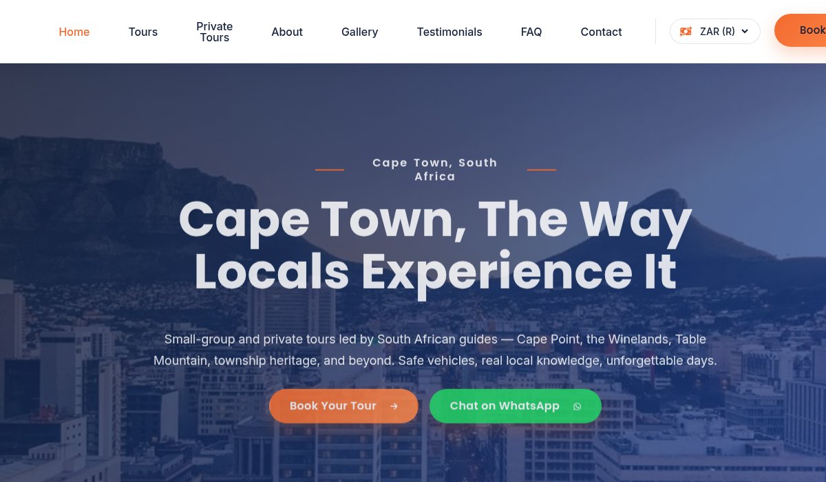 SL Tours website homepage, desktop view