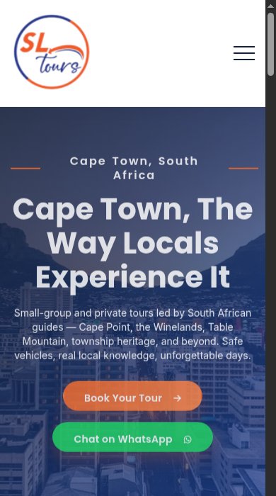 SL Tours website homepage, mobile view